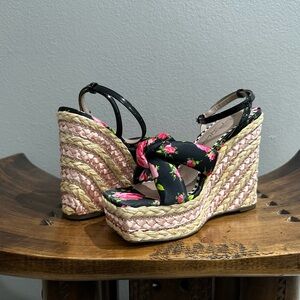Betsey Johnson Black Floral Wedges